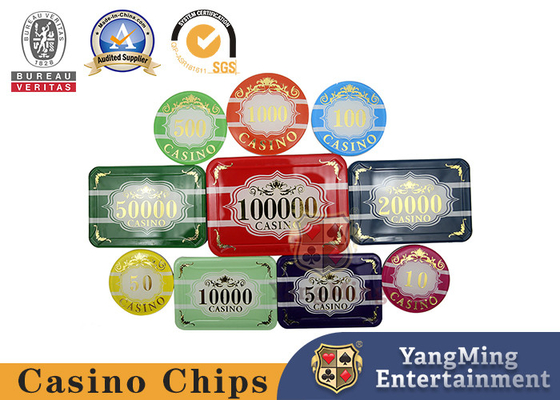 comprar A camada Crystal Acrylic Casino Poker Chip de Macau três ajustou o carimbo de ouro de 760 partes UV Fabricação em linha