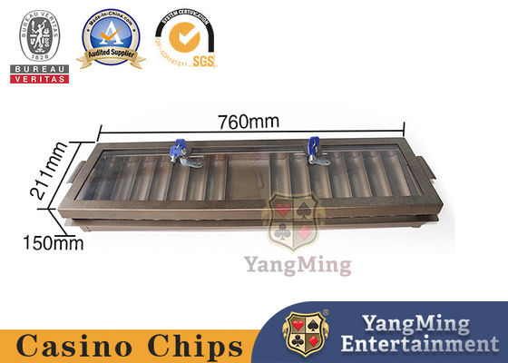 Único-camada de bronze Chip Box Baccarat Acrylic Texas Lockable Clay Anti-Counterfeiting Chip Countertop Tray do ferro do metal