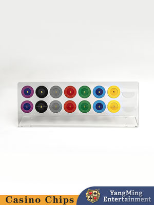 Acrílico transparente de duas camadas de 16 peças redondo de display de chip fabricante de customizado roulette mesa de poker chip moeda de mesa de display de rack