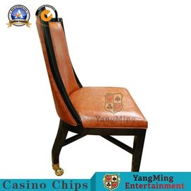 O pôquer europeu retro do casino da madeira maciça preside com superfície de couro alaranjada macia